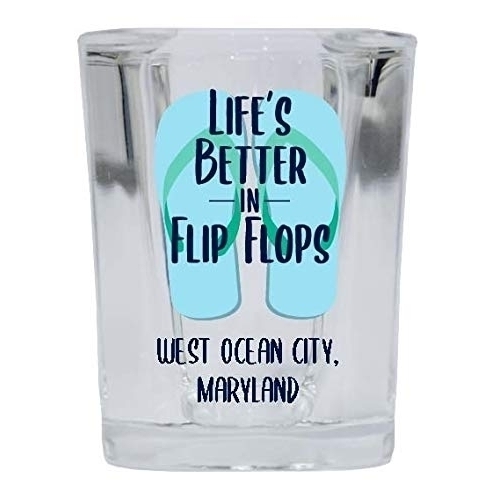 West Ocean City Maryland Souvenir 2 Ounce Square Shot Glass Flip Flop Design