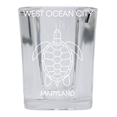West Ocean City Maryland Souvenir 2 Ounce Square Shot Glass Laser Etched Turtle Design