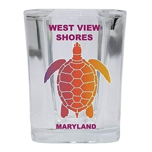 West Ocean City Maryland Souvenir Square Shot Glass Rainbow Turtle Design 4-Pack