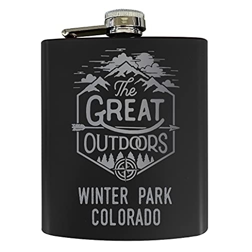 Winter Park Colorado Laser Engraved Explore The Outdoors Souvenir 7 Oz Stainless Steel 7 Oz Flask Black