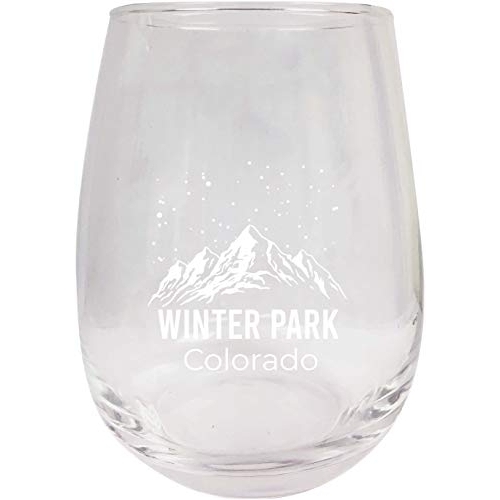 Winter Park Colorado Ski Adventures Etched Stemless Wine Glass 9 Oz 2-Pack