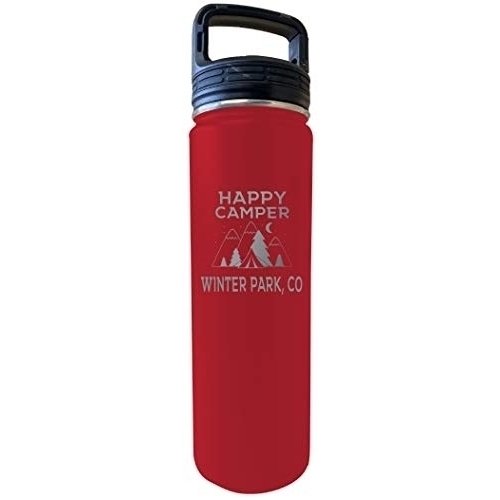 Winter Park Colorado Happy Camper 32 Oz Engraved Red Insulated Double Wall Stainless Steel Water Bottle Tumbler