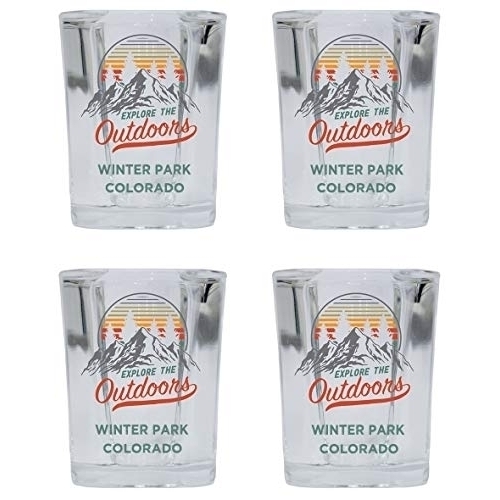 Winter Park Colorado Explore The Outdoors Souvenir 2 Ounce Square Base Liquor Shot Glass 4-Pack