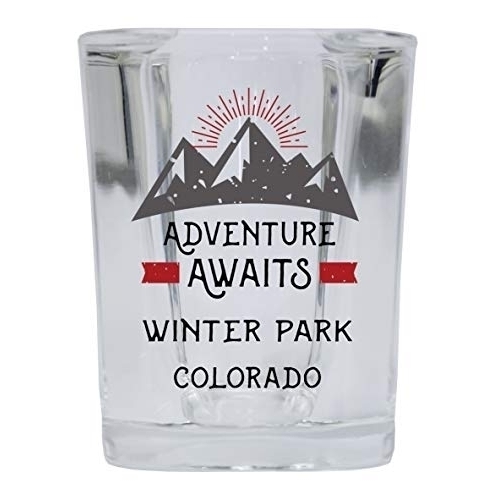 Winter Park Colorado Souvenir 2 Ounce Square Base Liquor Shot Glass Adventure Awaits Design