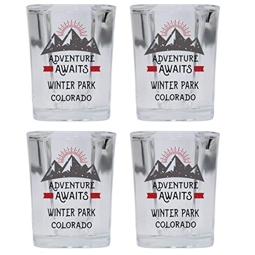 Winter Park Colorado Souvenir 2 Ounce Square Base Liquor Shot Glass Adventure Awaits Design 4-Pack