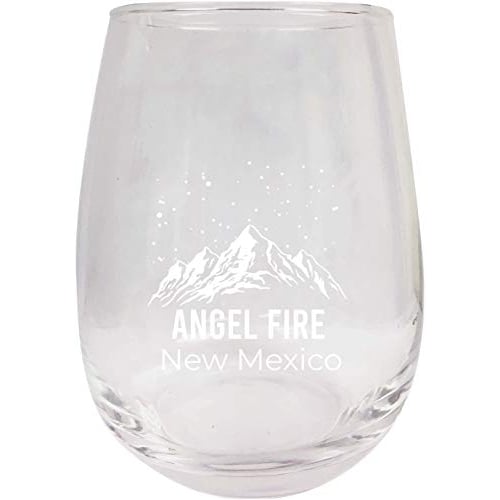 Angel Fire New Mexico Ski Adventures Etched Stemless Wine Glass 9 Oz 2-Pack