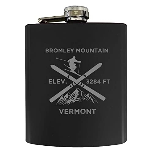 Bromley Mountain Vermont Ski Snowboard Winter Adventures Stainless Steel 7 Oz Flask Black