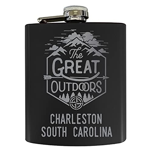 Charleston South Carolina Laser Engraved Explore The Outdoors Souvenir 7 Oz Stainless Steel 7 Oz Flask Black