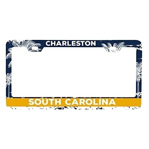 Charleston South Carolina Metal License Plate Frame Distressed Palm Design