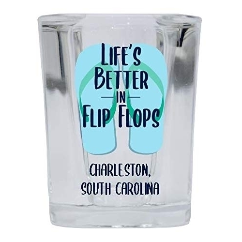 Charleston South Carolina Souvenir 2 Ounce Square Shot Glass Flip Flop Design 4-Pack