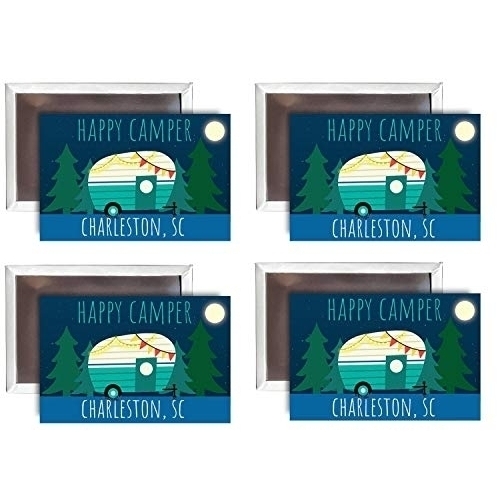 Charleston South Carolina Souvenir 2x3-Inch Fridge Magnet Happy Camper Design 4-Pack