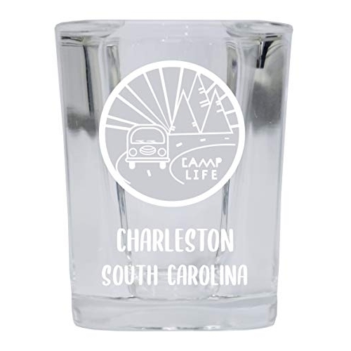 Charleston South Carolina Souvenir Laser Engraved 2 Ounce Square Base Liquor Shot Glass 4-Pack Camp Life Design