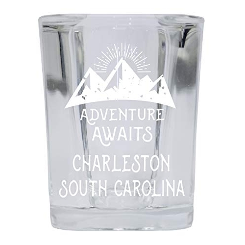 Charleston South Carolina Souvenir Laser Engraved 2 Ounce Square Base Liquor Shot Glass Adventure Awaits Design