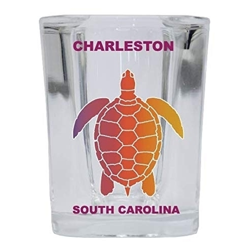 CHARLESTON South Carolina Square Shot Glass Rainbow Turtle Design