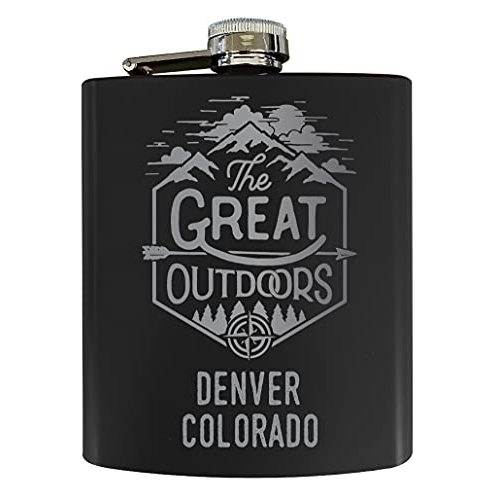 Denver Colorado Laser Engraved Explore The Outdoors Souvenir 7 Oz Stainless Steel 7 Oz Flask Black