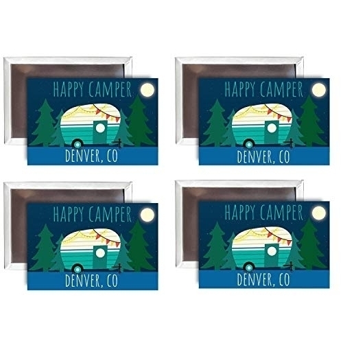 Denver Colorado Souvenir 2x3-Inch Fridge Magnet Happy Camper Design 4-Pack
