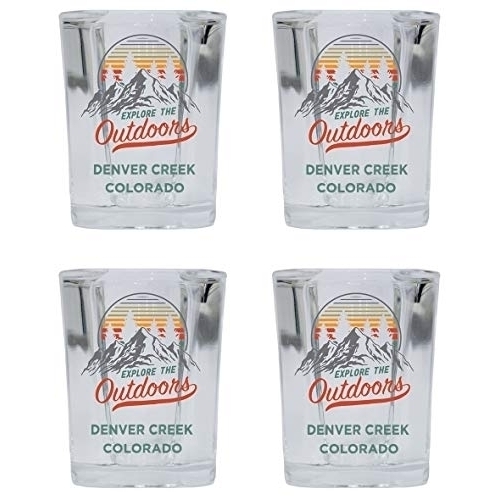 Denver Creek Colorado Explore The Outdoors Souvenir 2 Ounce Square Base Liquor Shot Glass 4-Pack
