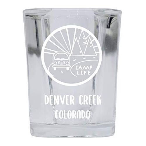 Denver Creek Colorado Souvenir Laser Engraved 2 Ounce Square Base Liquor Shot Glass 4-Pack Camp Life Design
