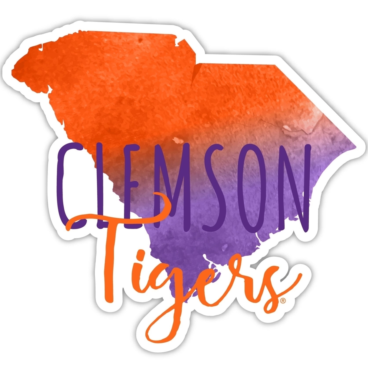 Clemson Tigers Watercolor State Die Cut Decal 4-Inch