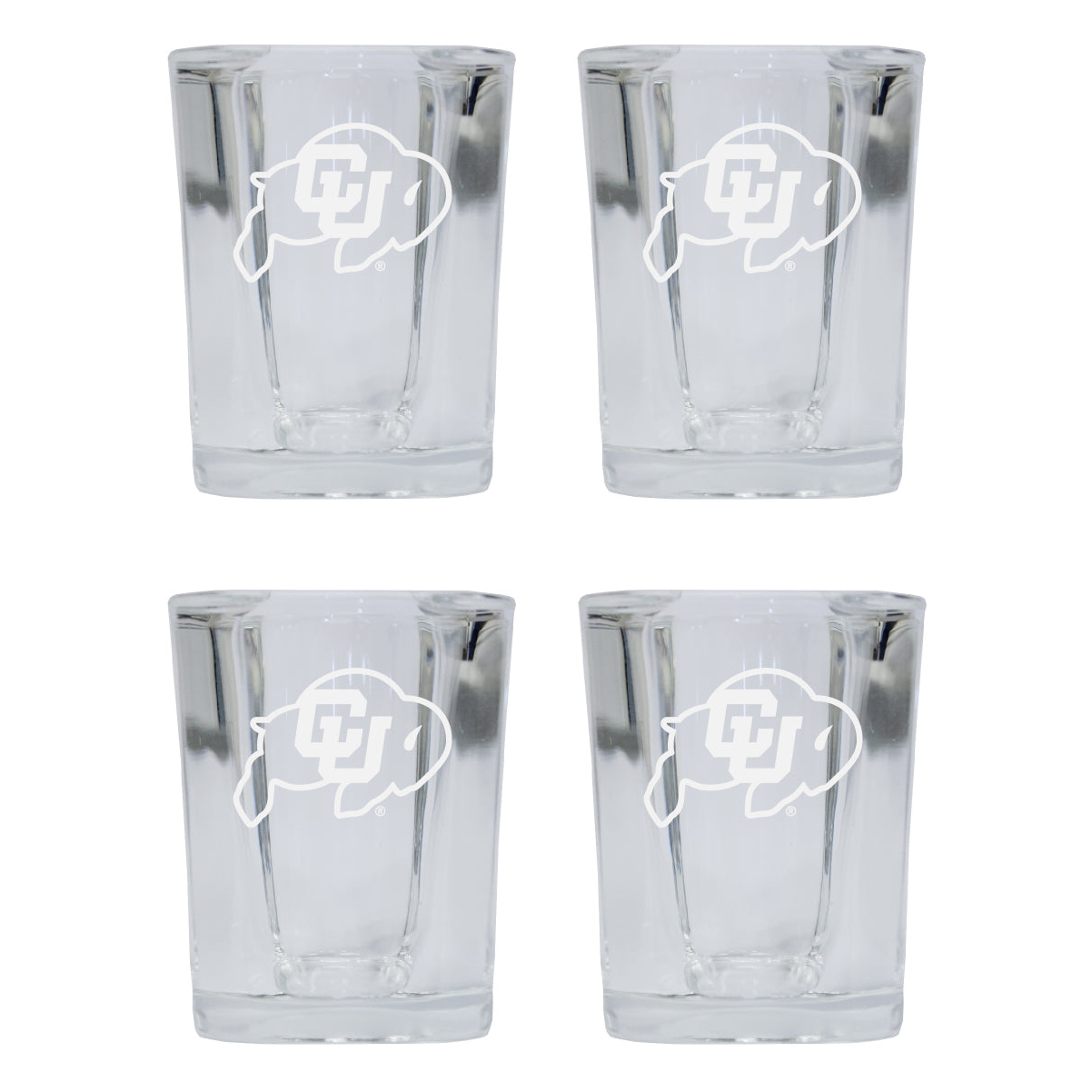 Colorado Buffaloes 2 Ounce Square Shot Glass Laser Etched Logo Design 4-Pack