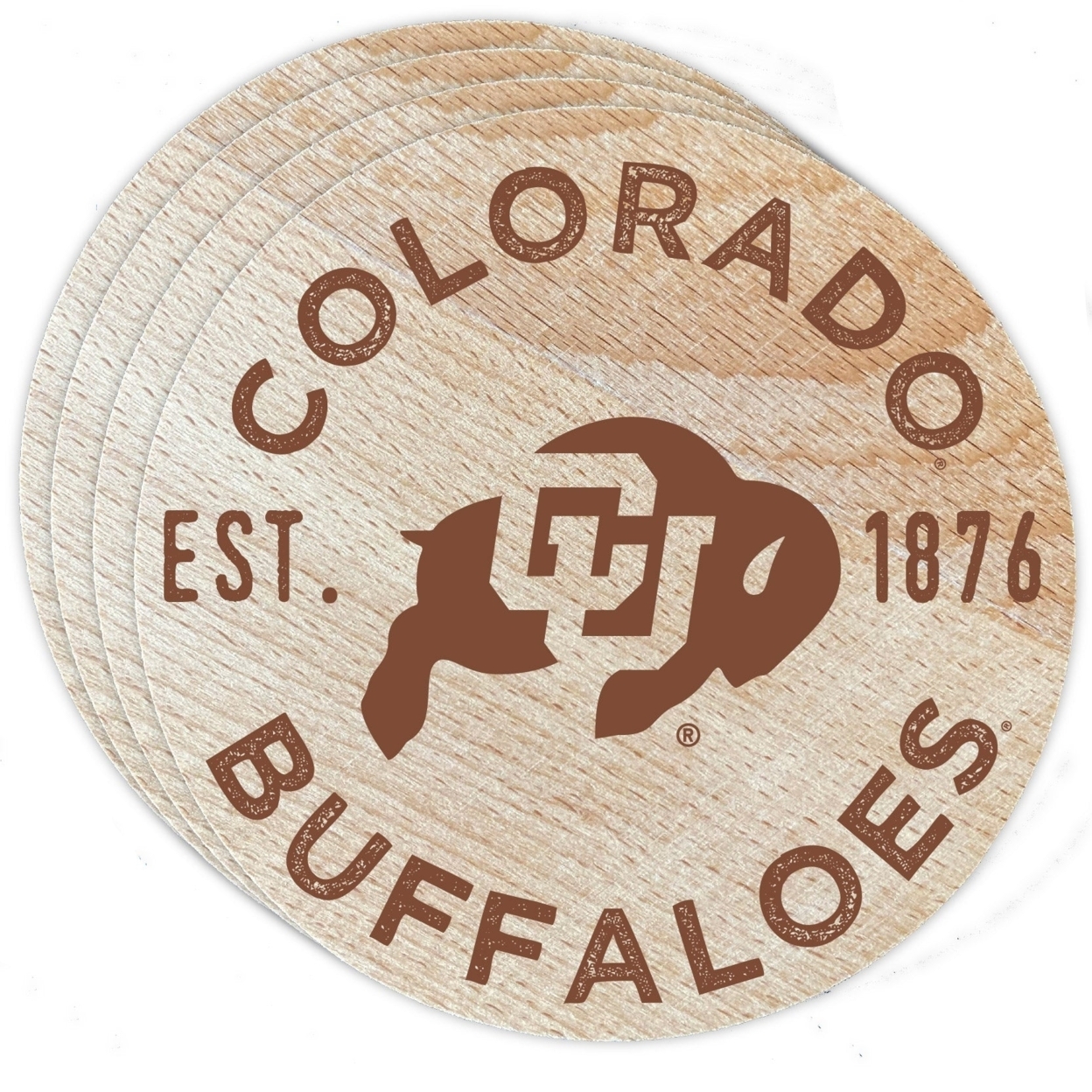 Colorado Buffaloes Wood Coaster Engraved 4 Pack