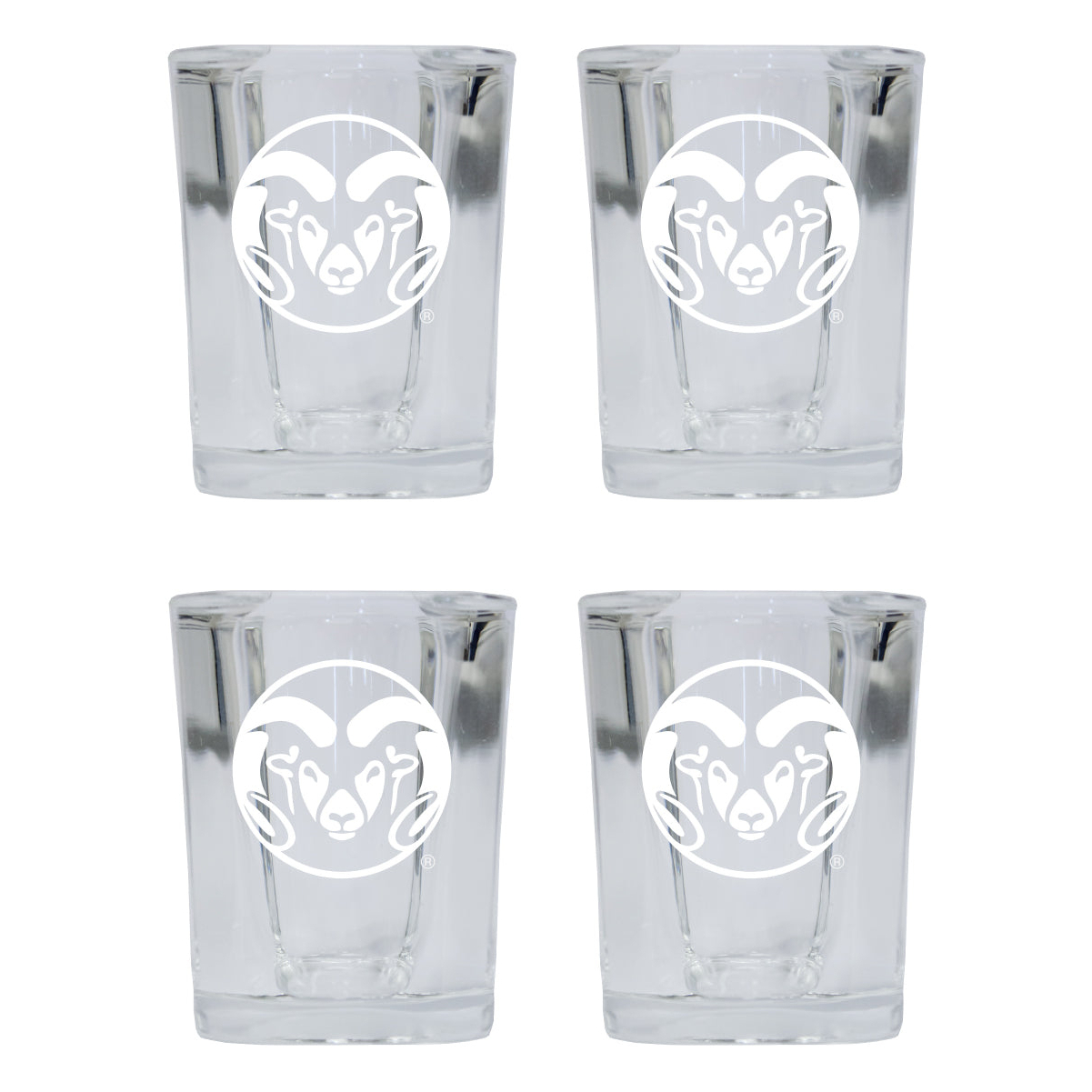 Colorado State Rams 2 Ounce Square Shot Glass Laser Etched Logo Design 4-Pack