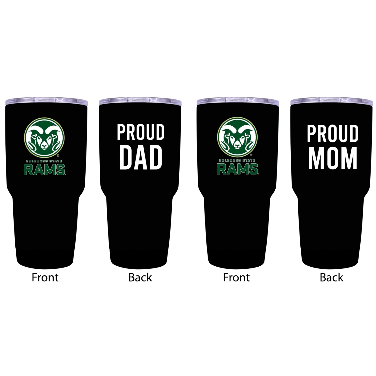 Colorado State Rams Proud Mom And Dad 24 Oz Insulated Stainless Steel Tumblers 2 Pack Black.
