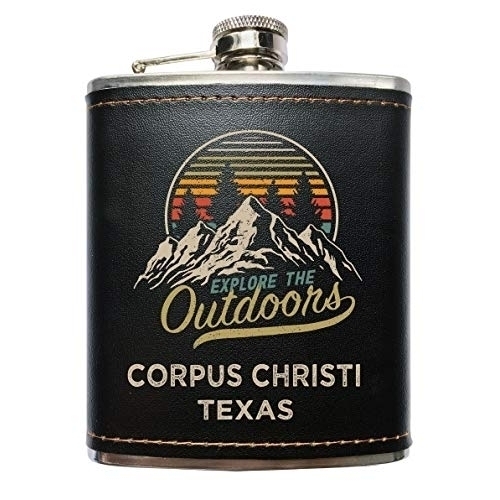Corpus Christi Texas Black Leather Flask