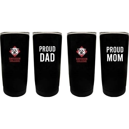 Davidson College Proud Mom And Dad 16 Oz Insulated Stainless Steel Tumblers 2 Pack Black.