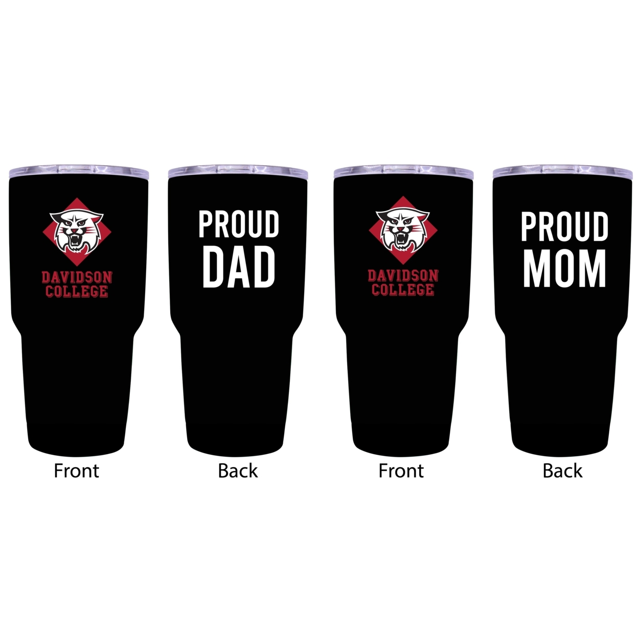 Davidson College Proud Mom And Dad 24 Oz Insulated Stainless Steel Tumblers 2 Pack Black.