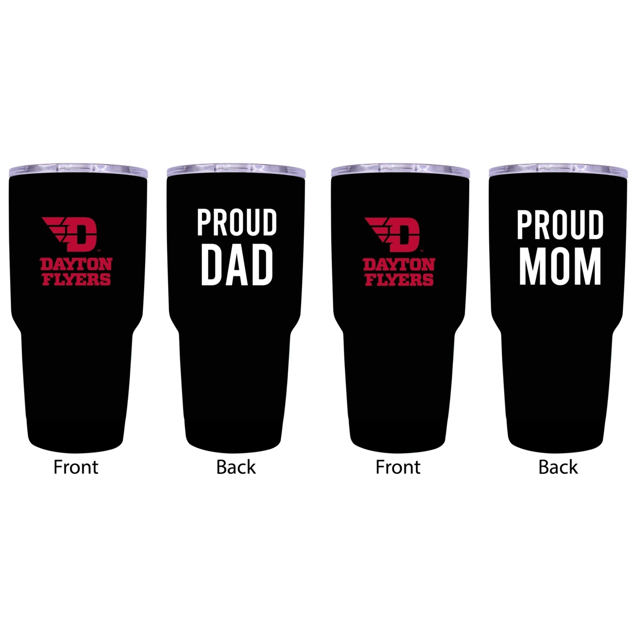 Dayton Flyers Proud Mom And Dad 24 Oz Insulated Stainless Steel Tumblers 2 Pack Black.