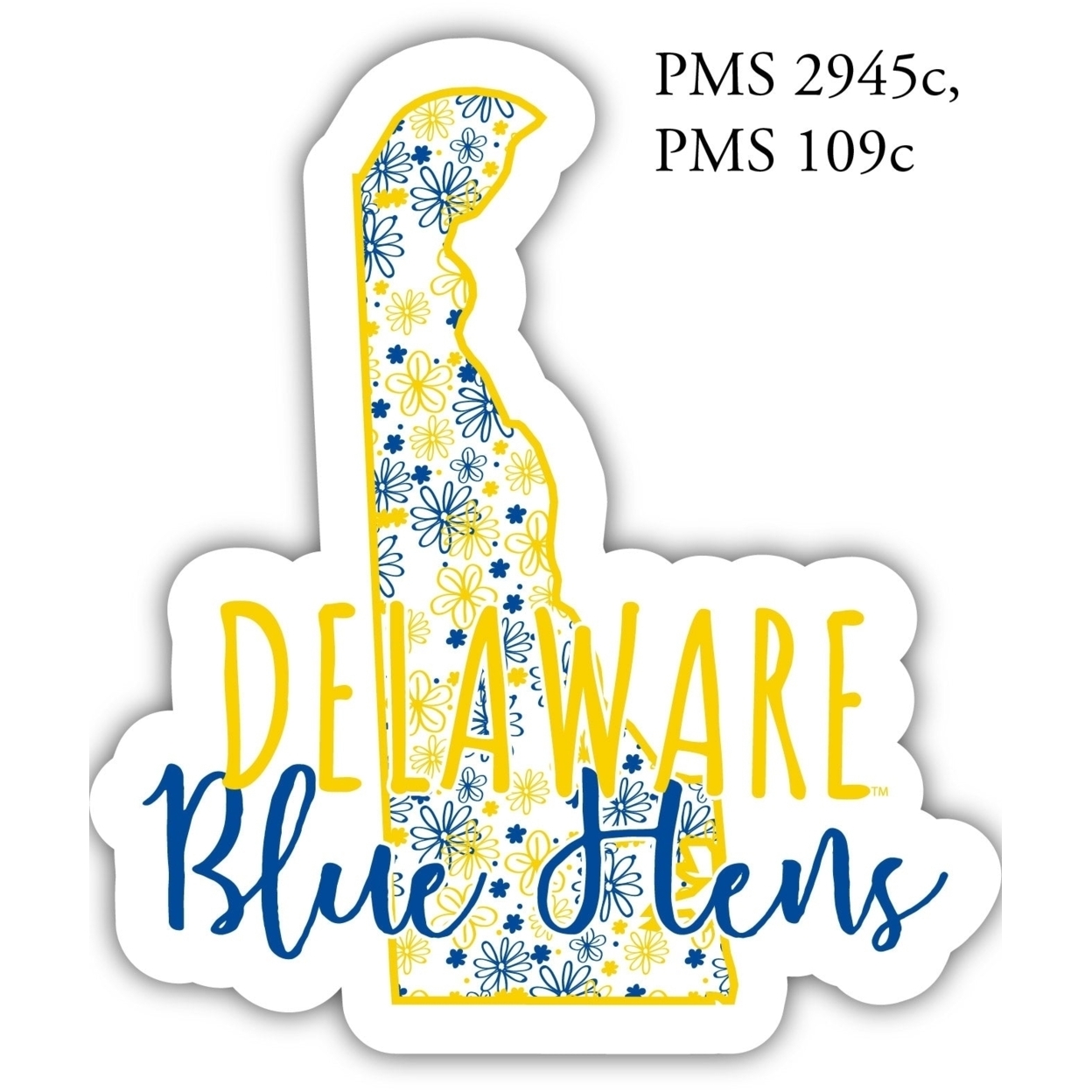 Delaware Blue Hens Floral State Die Cut Decal 4-Inch