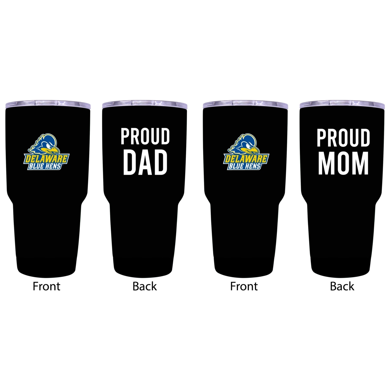 Delaware Blue Hens Proud Mom And Dad 24 Oz Insulated Stainless Steel Tumblers 2 Pack Black.
