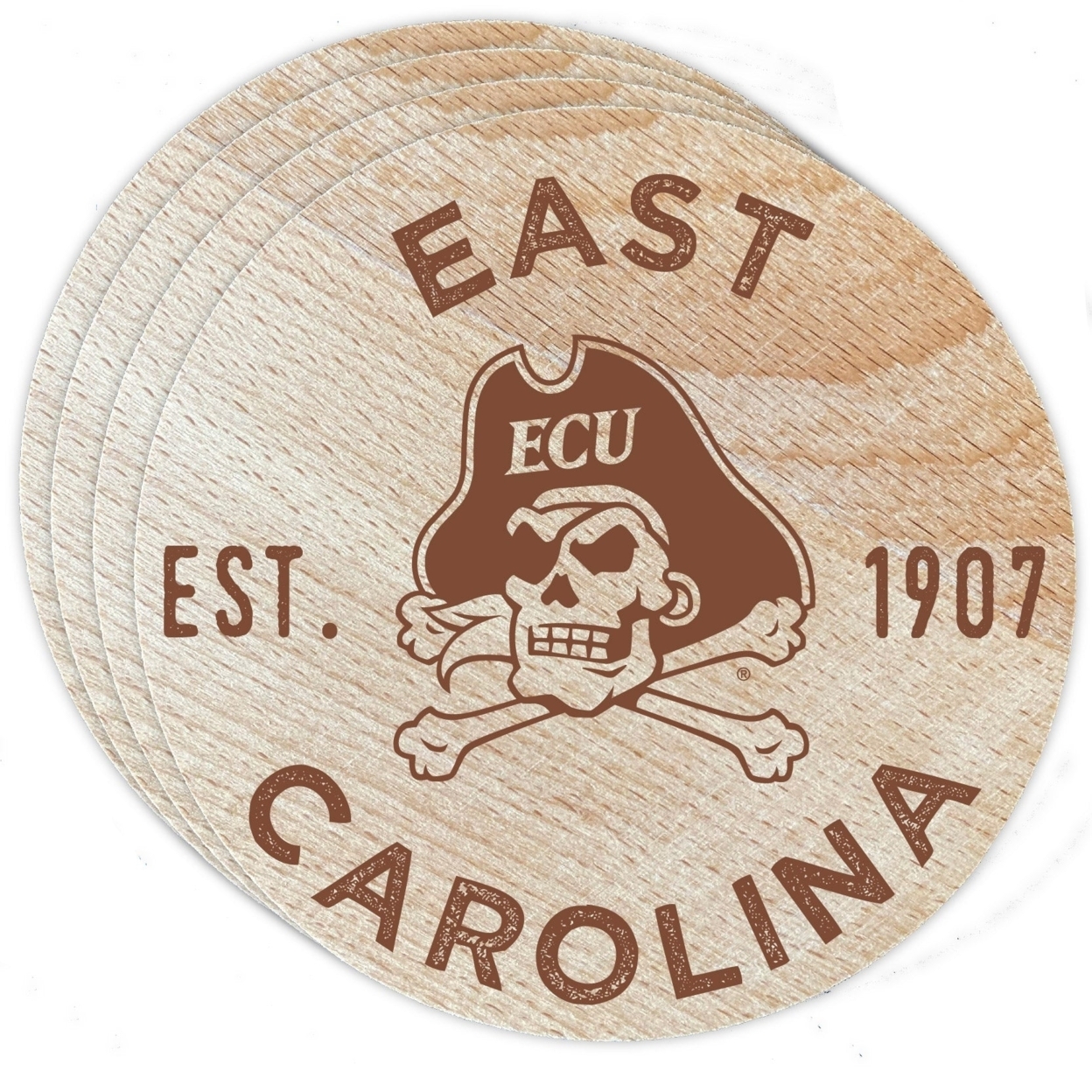 East Carolina Pirates Wood Coaster Engraved 4 Pack