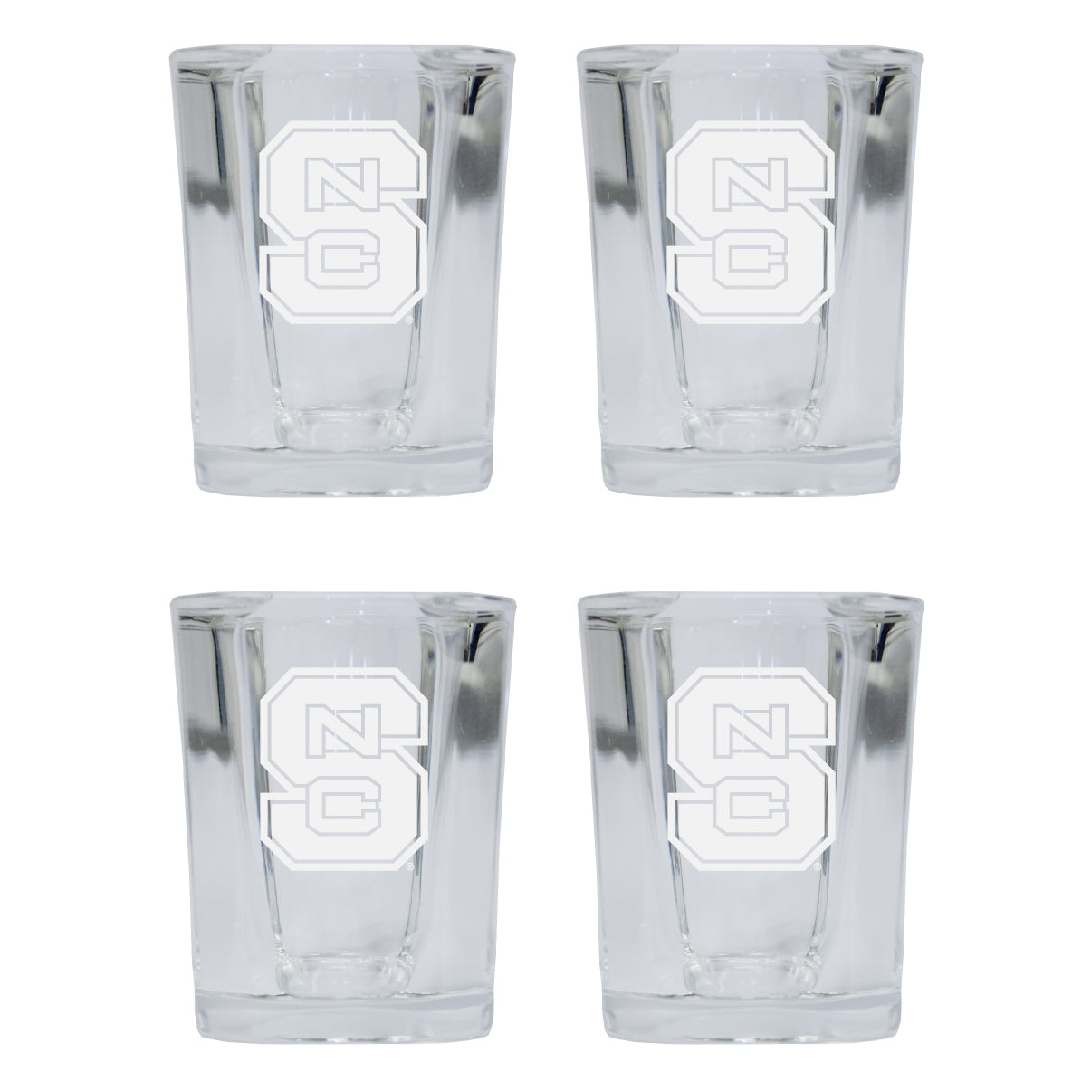 NC State Wolfpack 2 Ounce Square Shot Glass Laser Etched Logo Design 4-Pack