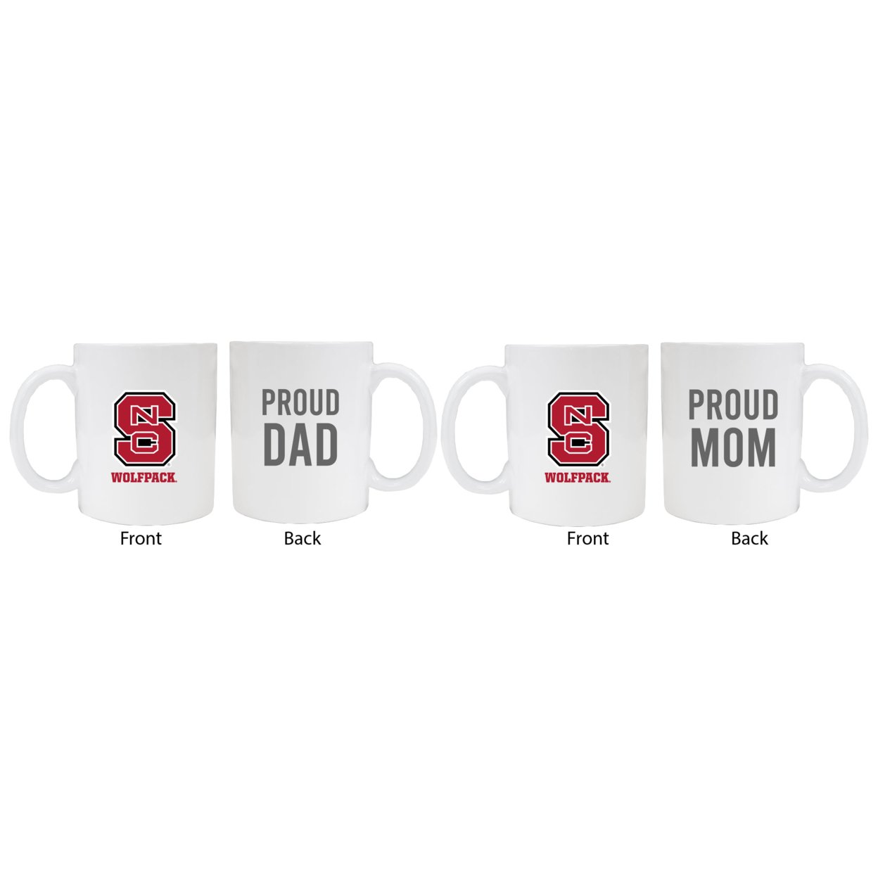 NC State Wolfpack Proud Mom And Dad White Ceramic Coffee Mug 2 Pack (White).