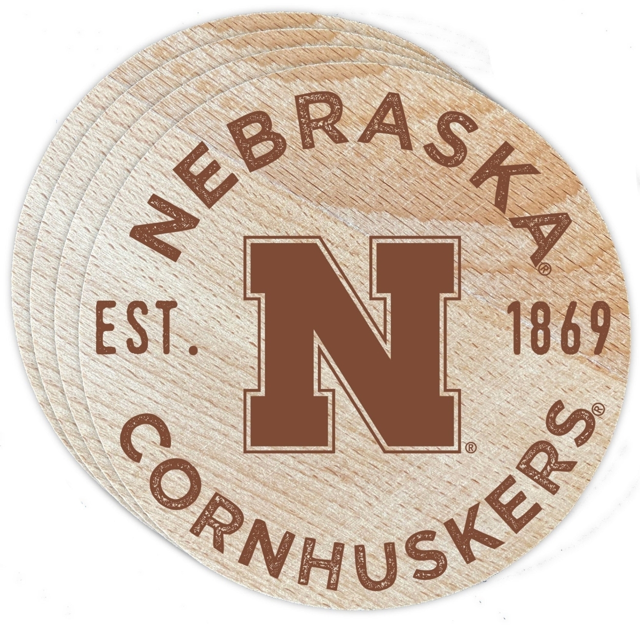 Nebraska Cornhuskers Wood Coaster Engraved 4 Pack
