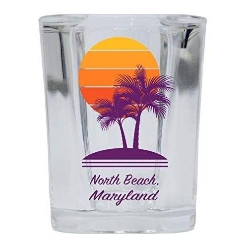 North Beach Maryland Souvenir 2 Ounce Square Shot Glass Palm Design