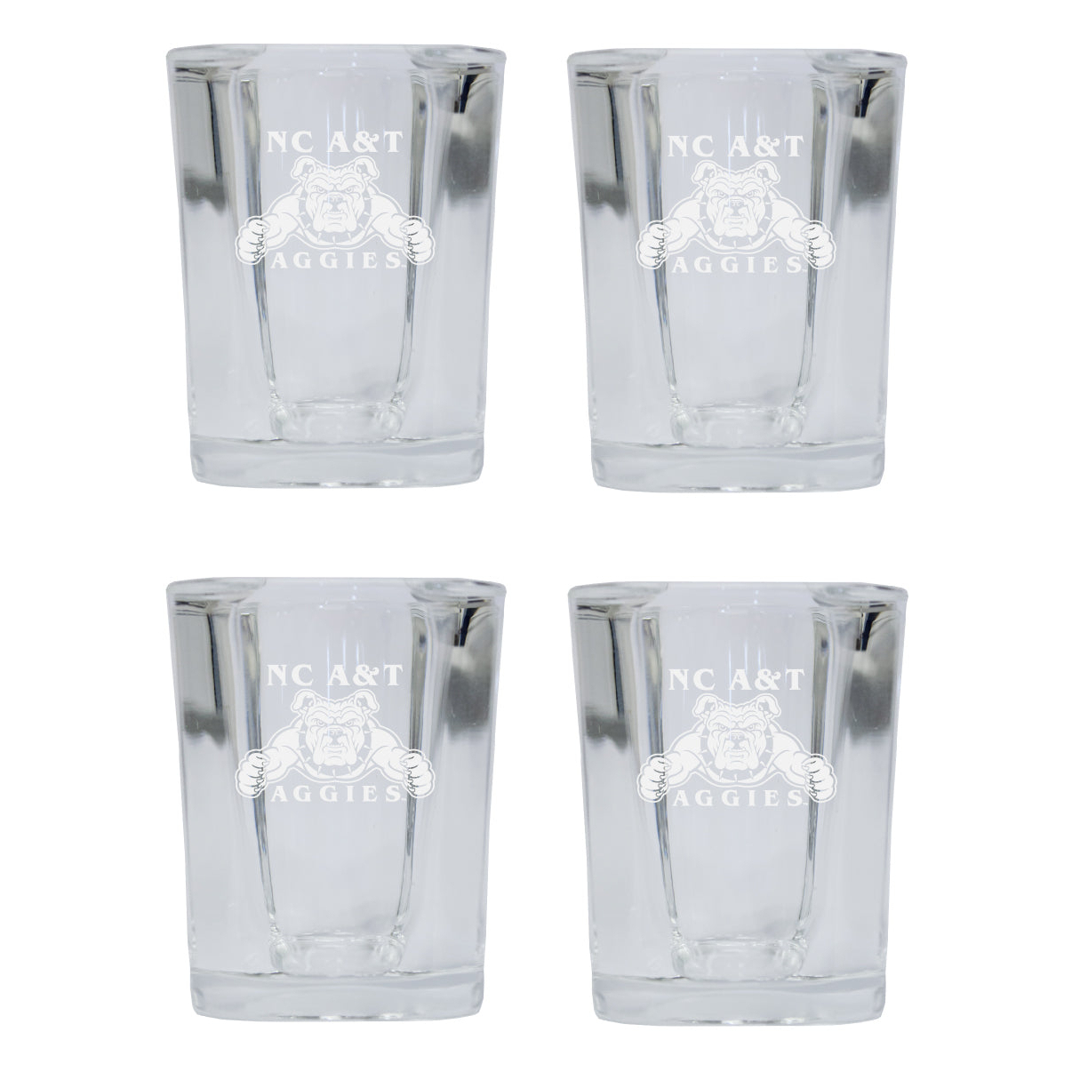 North Carolina A&T State Aggies 2 Ounce Square Shot Glass Laser Etched Logo Design 4-Pack