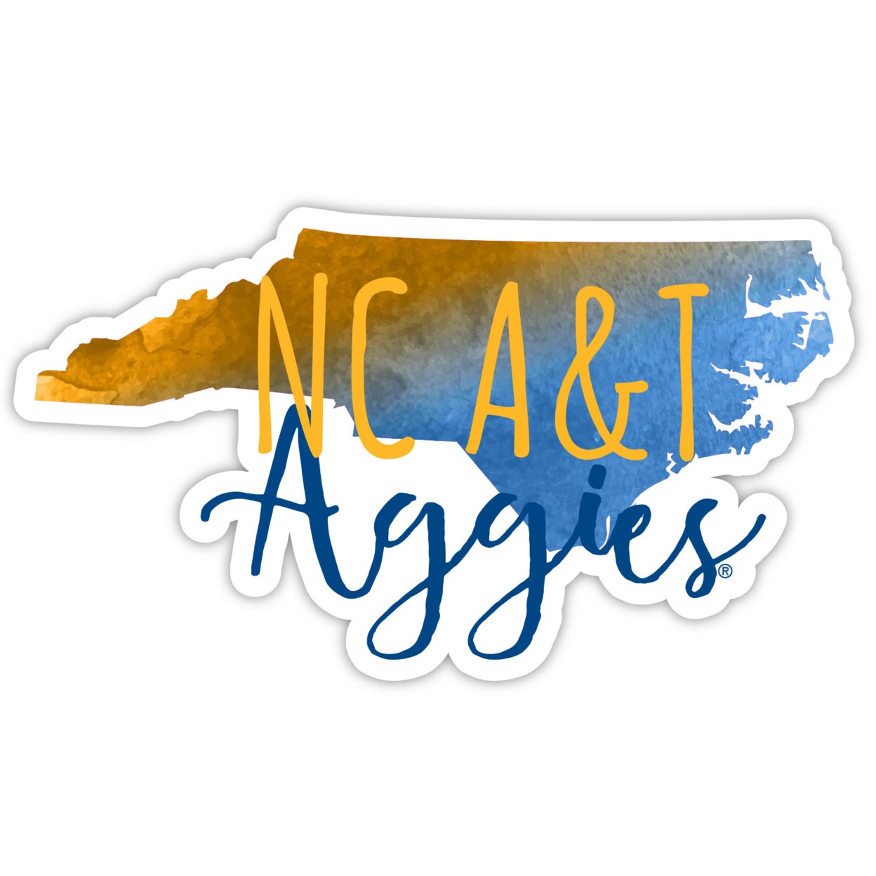 North Carolina A&T State Aggies Watercolor State Die Cut Decal 4-Inch