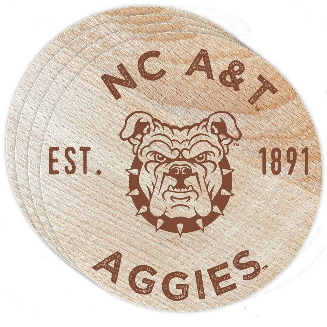 North Carolina A&T State Aggies Wood Coaster Engraved 4 Pack