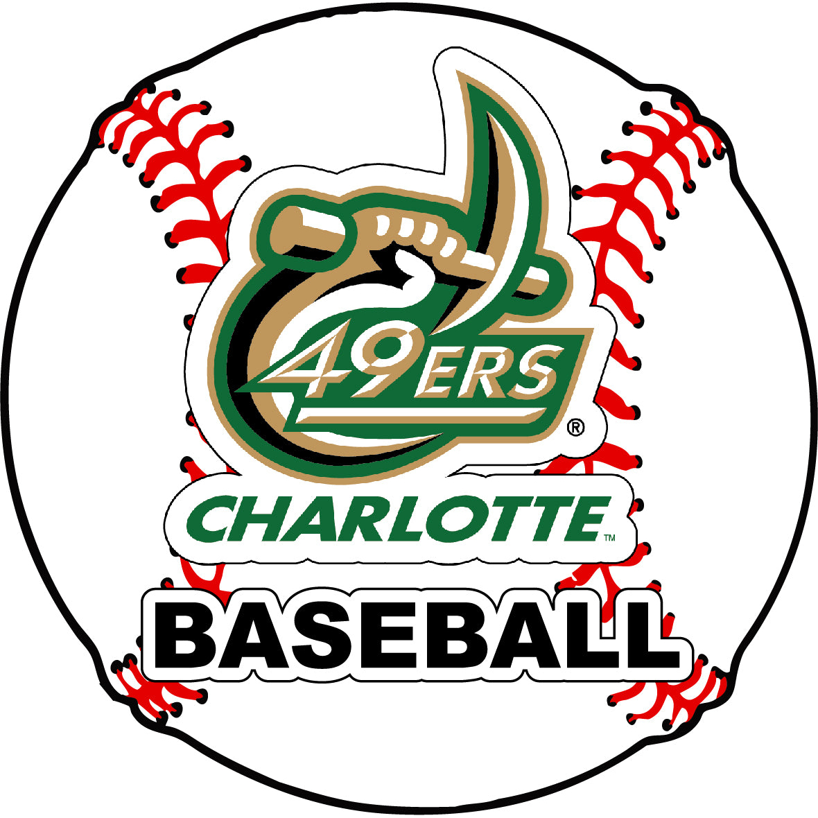 North Carolina Charlotte Forty-Niners 4-Inch Round Baseball Vinyl Decal Sticker