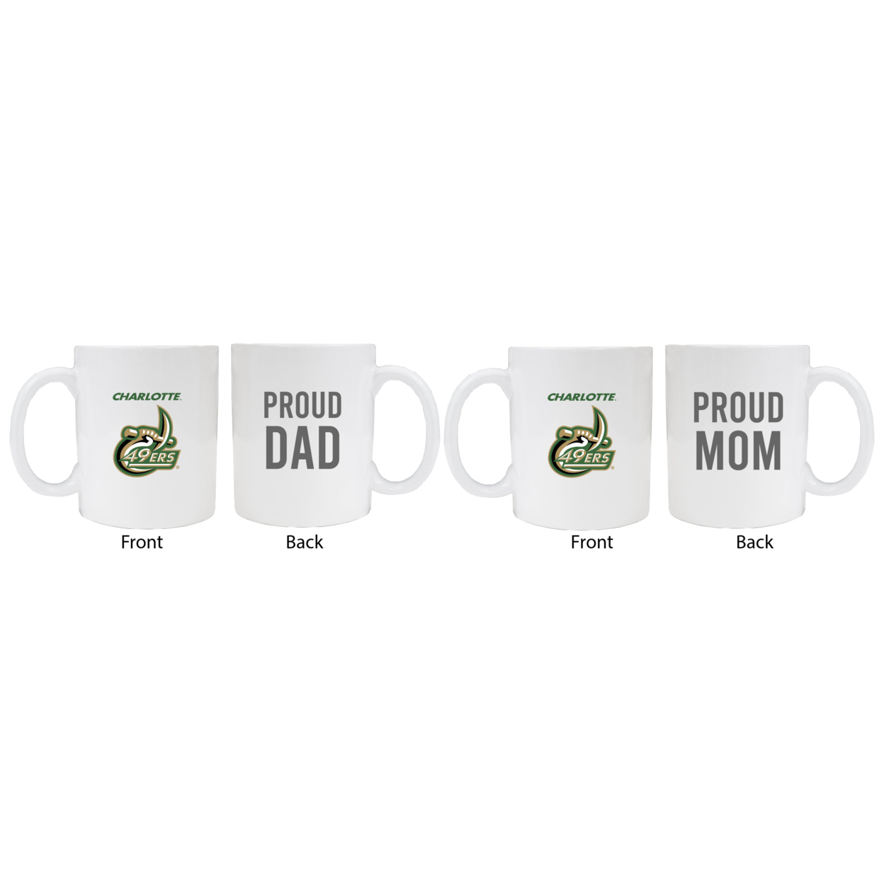 North Carolina Charlotte Forty-Niners Proud Mom And Dad White Ceramic Coffee Mug 2 Pack (White).