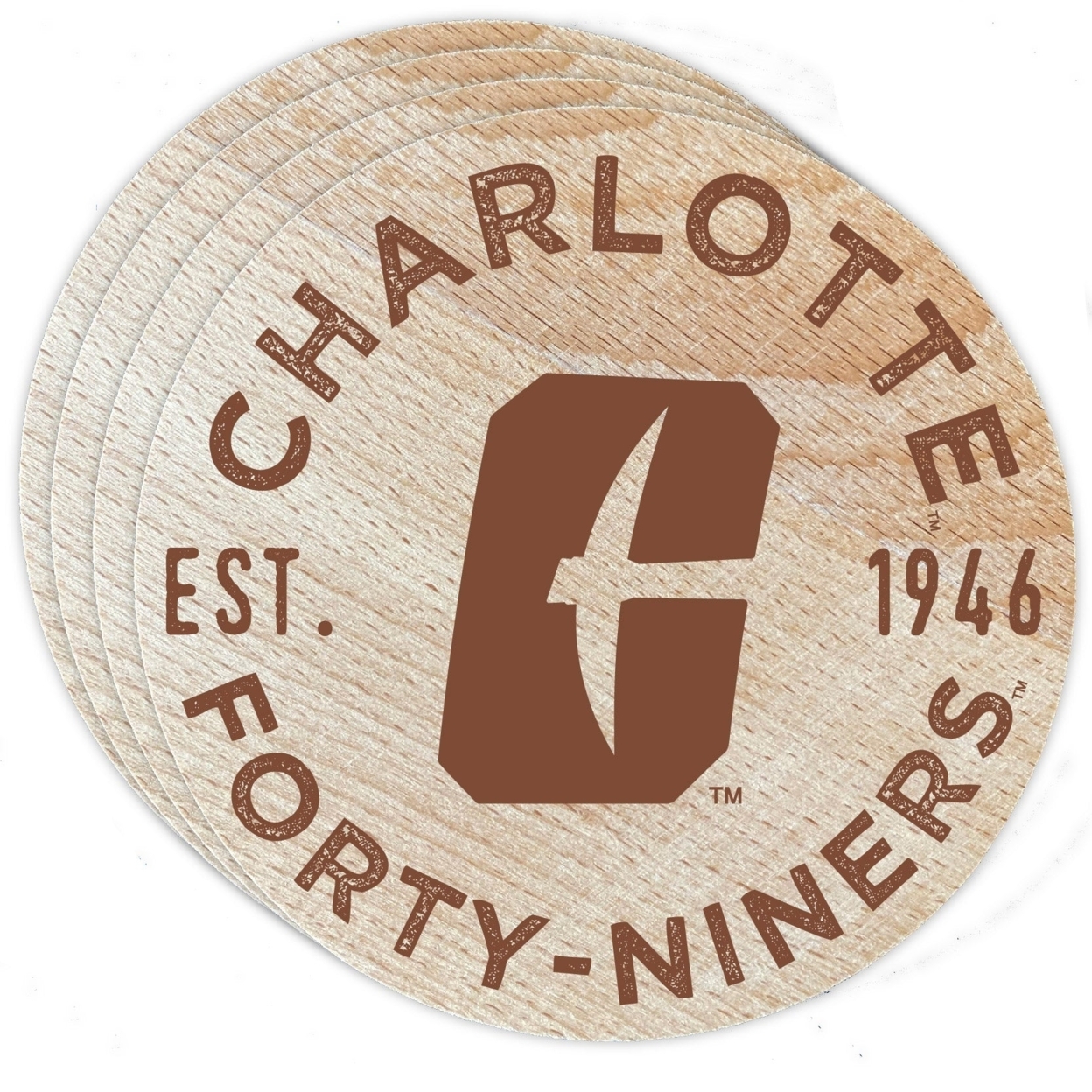 North Carolina Charlotte Forty Niners Wood Coaster Engraved 4 Pack