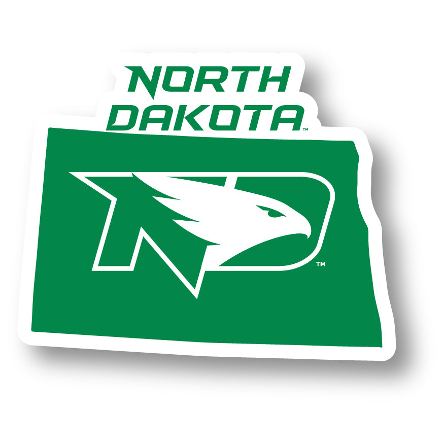 North Dakota Fighting Hawks 4 Inch State Shape Vinyl Decal Sticker