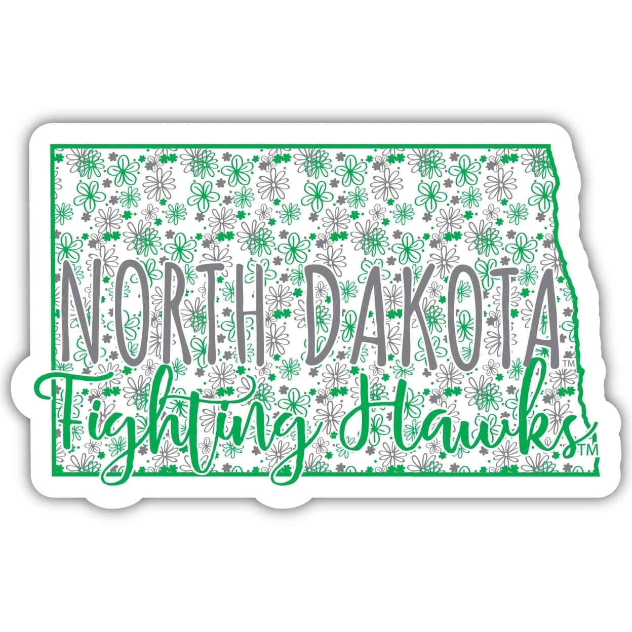North Dakota Fighting Hawks Floral State Die Cut Decal 4-Inch
