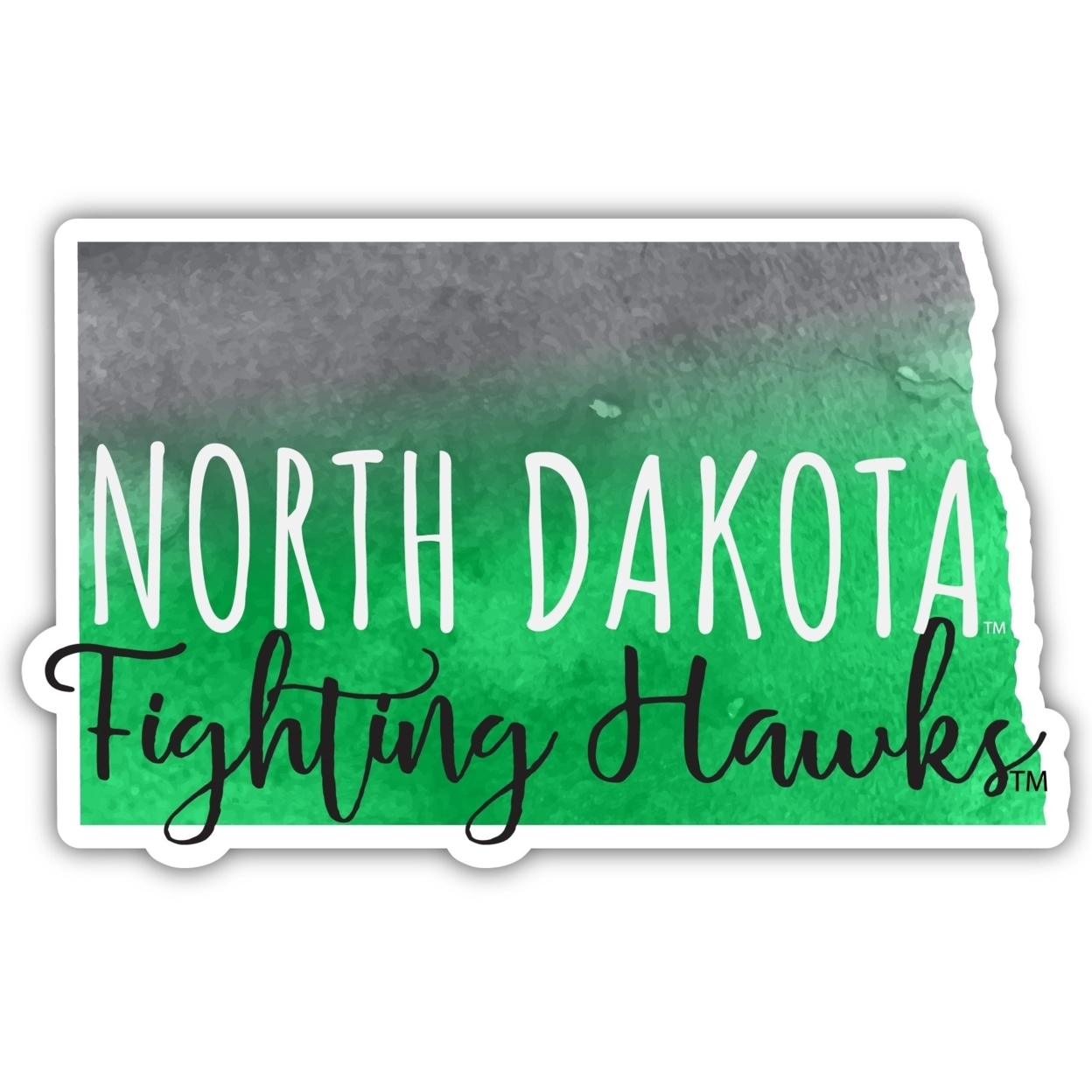 North Dakota Fighting Hawks Watercolor State Die Cut Decal 2-Inch