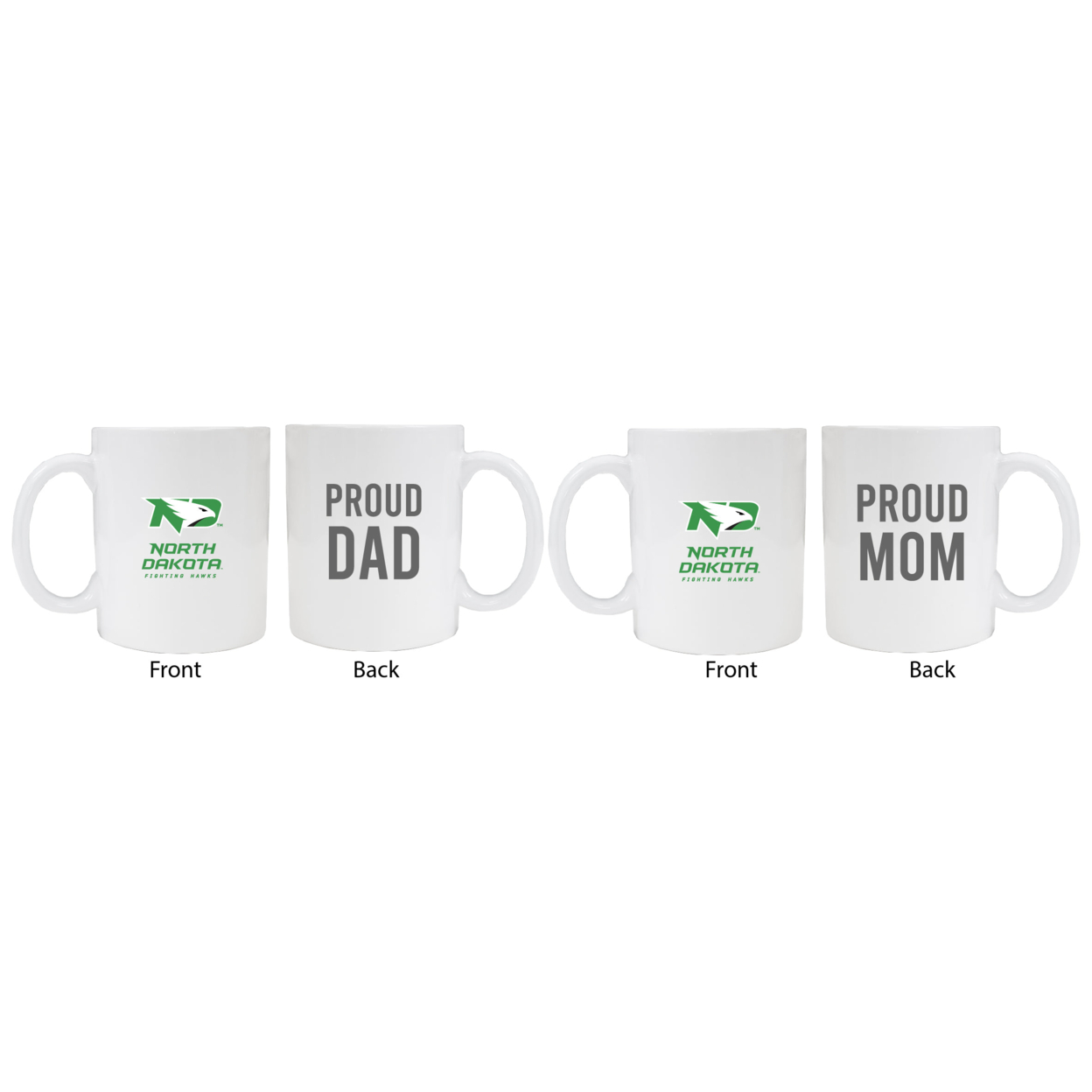 North Dakota Fighting Hawks Proud Mom And Dad White Ceramic Coffee Mug 2 Pack (White).