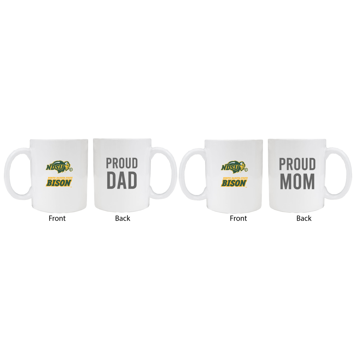 North Dakota State Bison Proud Mom And Dad White Ceramic Coffee Mug 2 Pack (White).