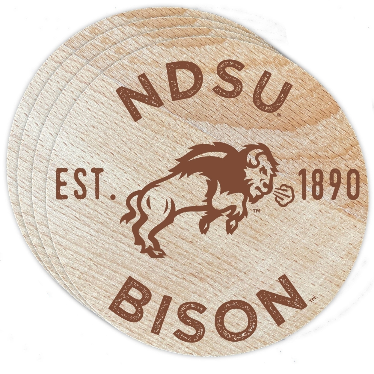 North Dakota State Bison Wood Coaster Engraved 4 Pack